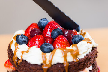 Strawberry and blueberry chocolate birthday cake