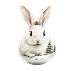 Fototapeta premium white rabbit in Christmas ball in december, playful