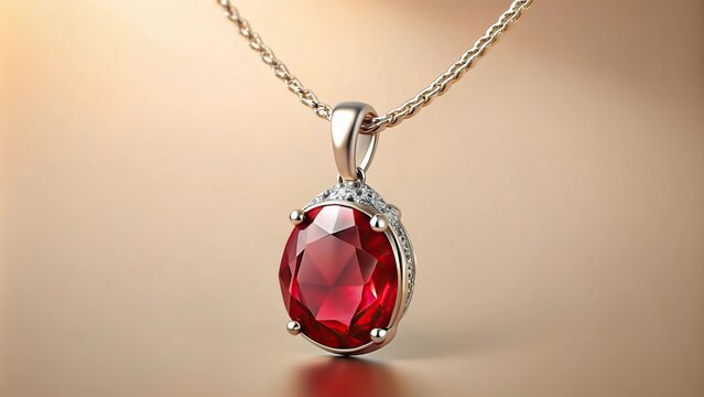 silhouette of ruby pendant necklace on beige background