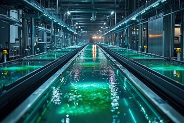 Fototapeta premium Industrial Water Treatment Facility with Green Liquid in Tanks