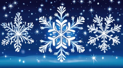 Elegant Snowflakes Floating on Deep Blue Background