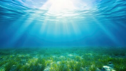 Obraz premium Underwater seascape with sunlight shining through the water
