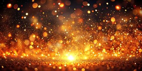 Naklejka premium A shimmering layer of golden glitter with sparkling bokeh lights, creating a festive and luxurious backdrop for celebration