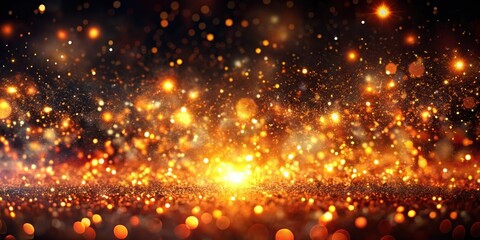 Naklejka premium A mesmerizing backdrop of sparkling gold dust with warm bokeh lights, perfect for festive celebrations and luxurious designs.