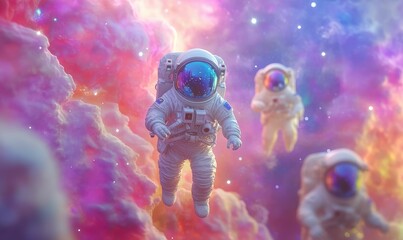 Fototapeta premium Astronaut floating in colorful nebula.