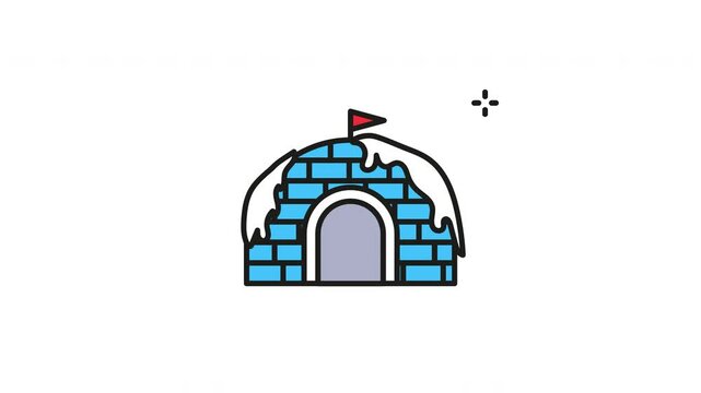 igloo snow icon animation isolated alpha channel, looping animation video, warm inside home for fun