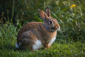 Fototapeta premium A brown bunny searching for food