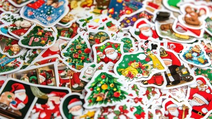 Colorful Holiday Themed Stickers on White Background