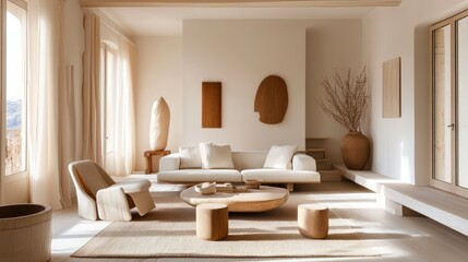 A bright living room filled with natural light, light-colored furniture, and minimalistic decor to create an airy and cheerful space.