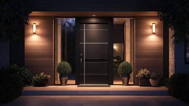 A modern security door with sleek design and high-tech features, providing both style and safety to any entryway.