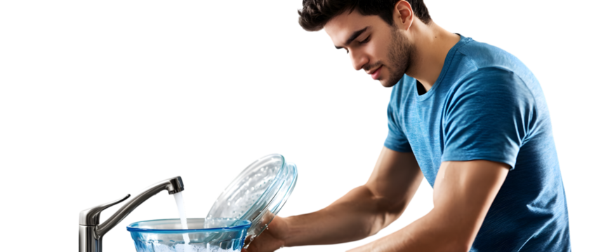 Man washing dishes on white background, png isolated on white background - Powered by Adobe