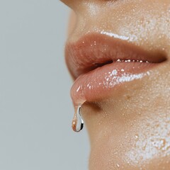 Fototapeta premium Close-Up of Glistening Lips with Drop of Water