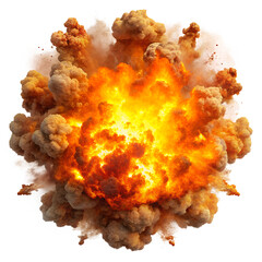 Bomb explosion with fire flames and smoke isolated on transparent background