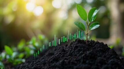 Biological fertilizer market concept, displaying market growth charts, eco-friendly products, and farmers adopting these solutions