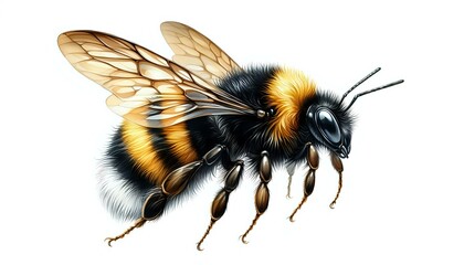Realistic Bumblebee Illustration with Intricate Wing Veins
