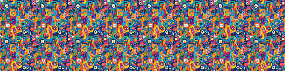 Naklejka premium Vibrant seamless abstract pattern with colorful naive art shapes
