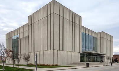 Obraz premium Modern concrete building with large glass windows, likely a cultural or educational facility.
