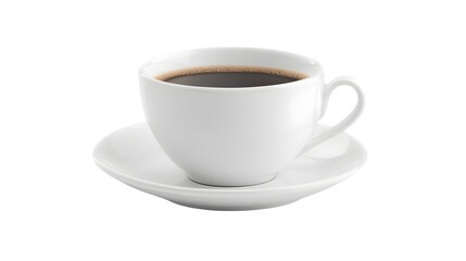 Obraz premium Classic white cup of coffee on saucer, isolated on white background