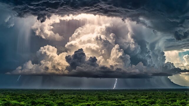 A dramatic thunderstorm unleashes its fury over the ocean.