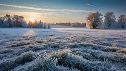 A lone frost-covered tree stands in a winter wonderland.