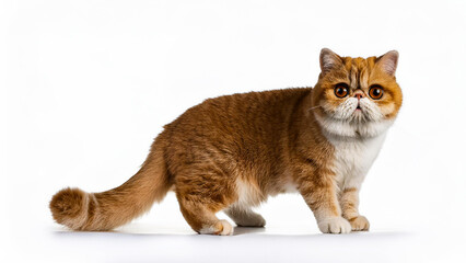 Obraz premium Exotic shorthair cat standing on white background.