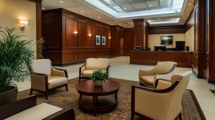 Luxury bank interior with high-quality finishes, plush seating, and stylish decor, offering an exclusive and comfortable environment.