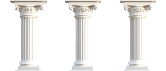 Greek columns on transparent or white background, png isolated on white background