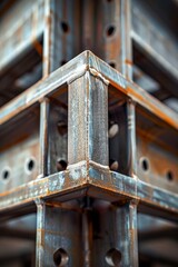 High-quality steel beams arranged in a geometric pattern, highlighting strength and precision engineering for modern building frameworks 