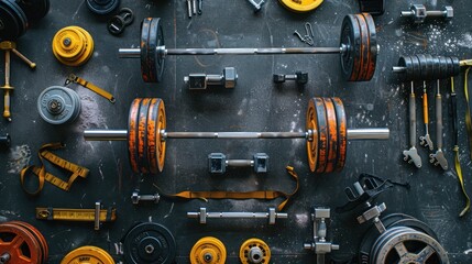 A Collection of Weights, Dumbbells, and Other Gym Equipment