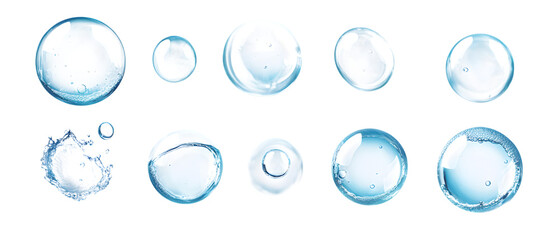 Collection set of water bubbles on transparent or white background, png isolated on white background © AN STOCK