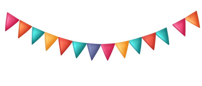 Colorful pennant chain on transparent and white background.PNG image isolated on white background