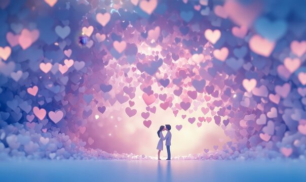 Couple kissing in a heart-shaped cloud.