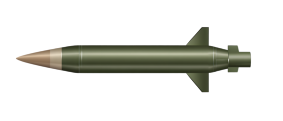 Missile on transparent background, ancient military green missile bomb, launch of nuclear missile, isolated image isolated on white background