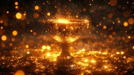 Obraz premium Glowing golden trophy cup surrounded by sparkling lights