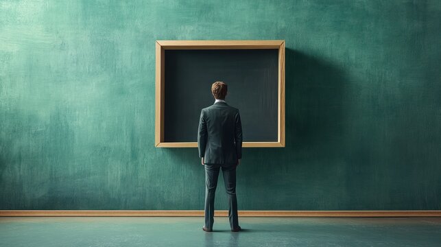 think outside the box on school green blackboard . startup. education concept. creative idea. leadership.