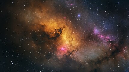 Obraz premium A breathtaking night sky filled with bright stars and colorful nebulae, with the galaxy's core glowing prominently.