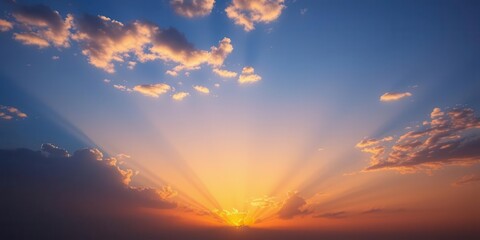 Obraz premium Bright golden sunrise with blue-purple hues streaking across the sky, colorful, clouds