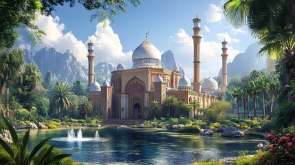 Naklejka premium Majestic Islamic Mosque at Sunrise