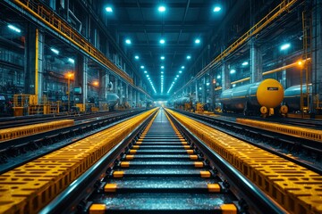 Obraz premium Industrial Train Tracks in a Large Indoor Facility