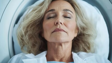 Woman undergoing bone density scan, osteoporosis prevention health check