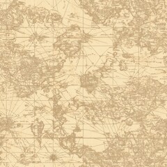 Obraz premium Vintage tapestry ancient map pattern on vintage beige fabric background, seamless repeating pattern, textile print style, minimal, tapestry design, seamless ancient map pattern, home decor, textiles 