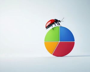 Naklejka premium Beetle moving between pie chart slices, representing the pieces of a business strategy