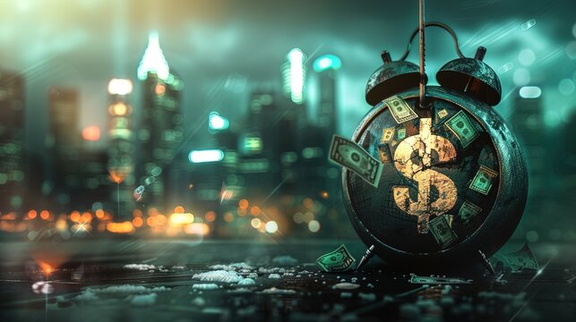 Ticking time bomb with dollar signs, symbolizing the urgency and financial stakes in critical decision-making scenarios.