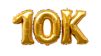 10K Letters Golden Foil Balloon, Isolated on PNG Transparent Background