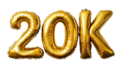 20K Letters Golden Foil Balloons, Isolated on PNG Transparent Background