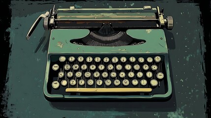 Vintage Green Typewriter with Worn Keys.