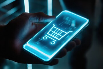 Glowing Smartphone with Shopping Cart Icon