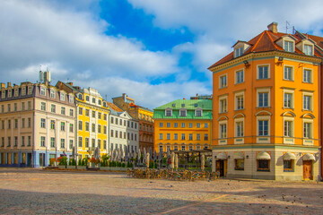 Obraz premium Old street in old Riga. The city is capital of Latvia that is well known to be a very popular tourism destination in the Baltic region