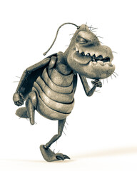 roach bug cartoon is tired to run on white background