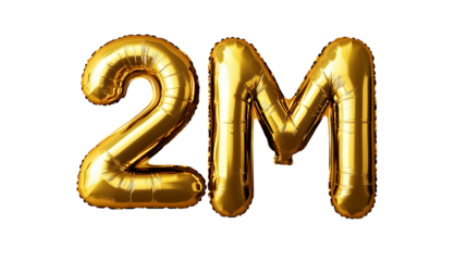 2M Golden Shiny Balloons, isolated on transparent background